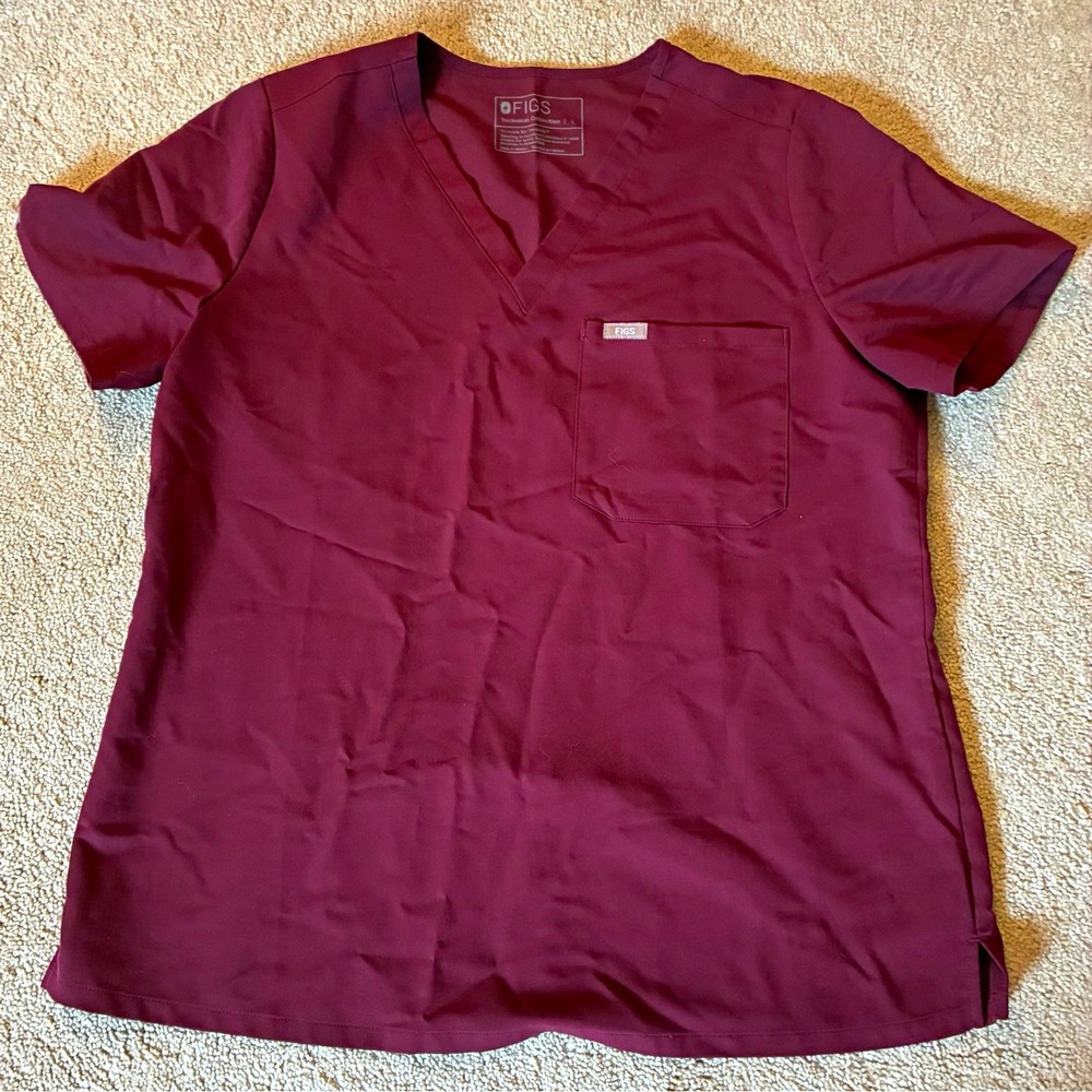 FIGS Technical Collection Scrub Set Size L Burgundy Solid Polyester Blend